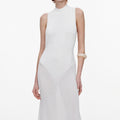 White Racer Back Feather Knit Midi Dress