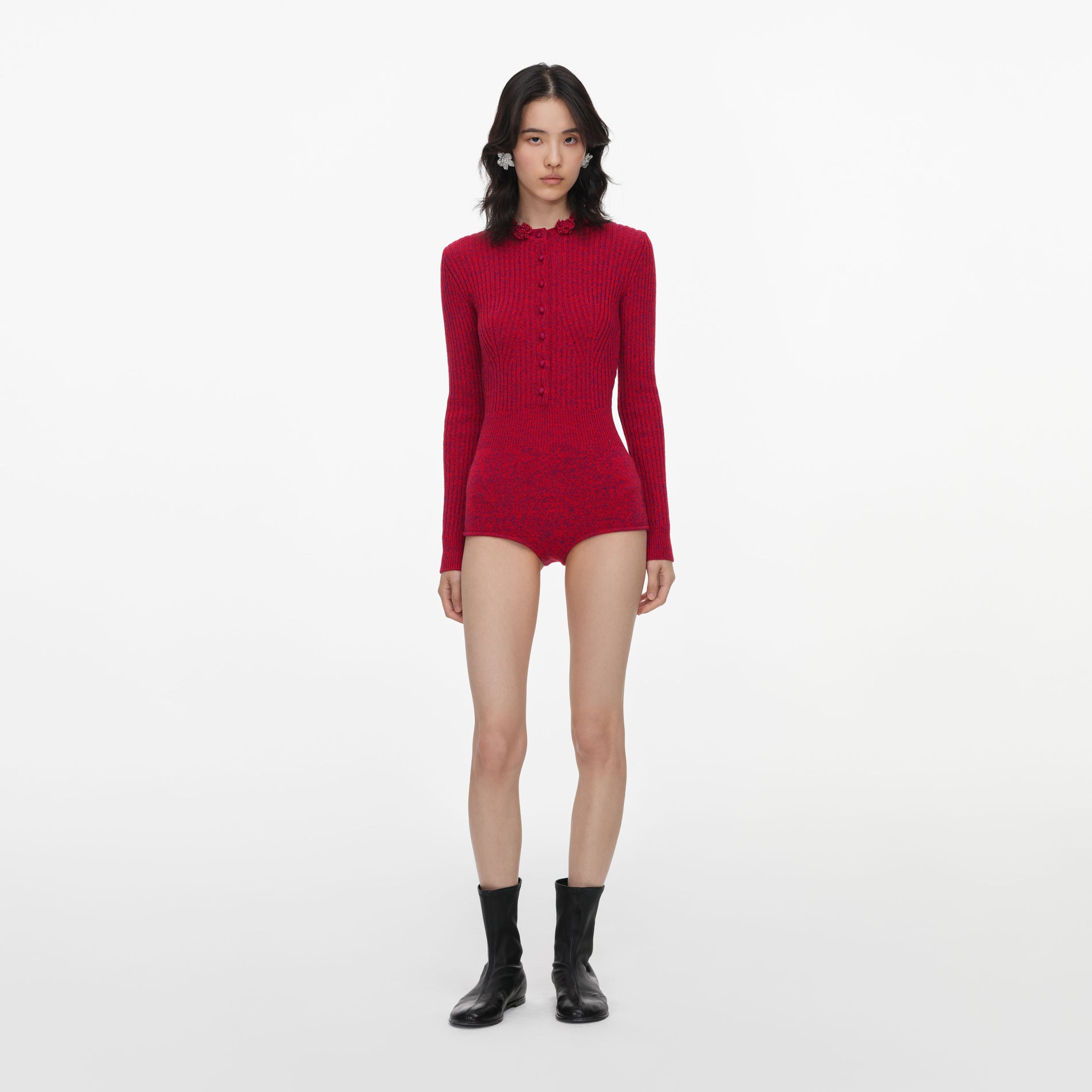 Red Flower Knit Playsuit