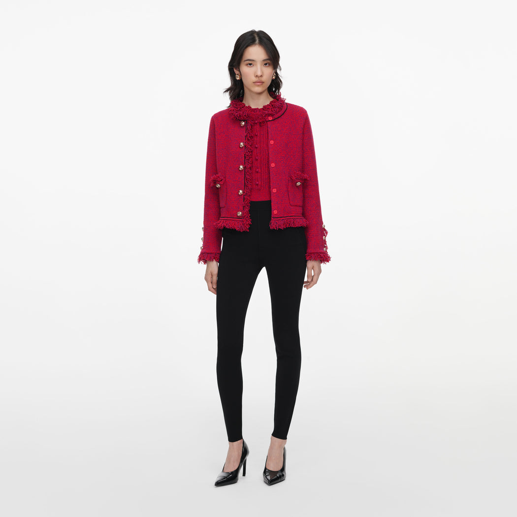 Red Frayed Knit Jacket