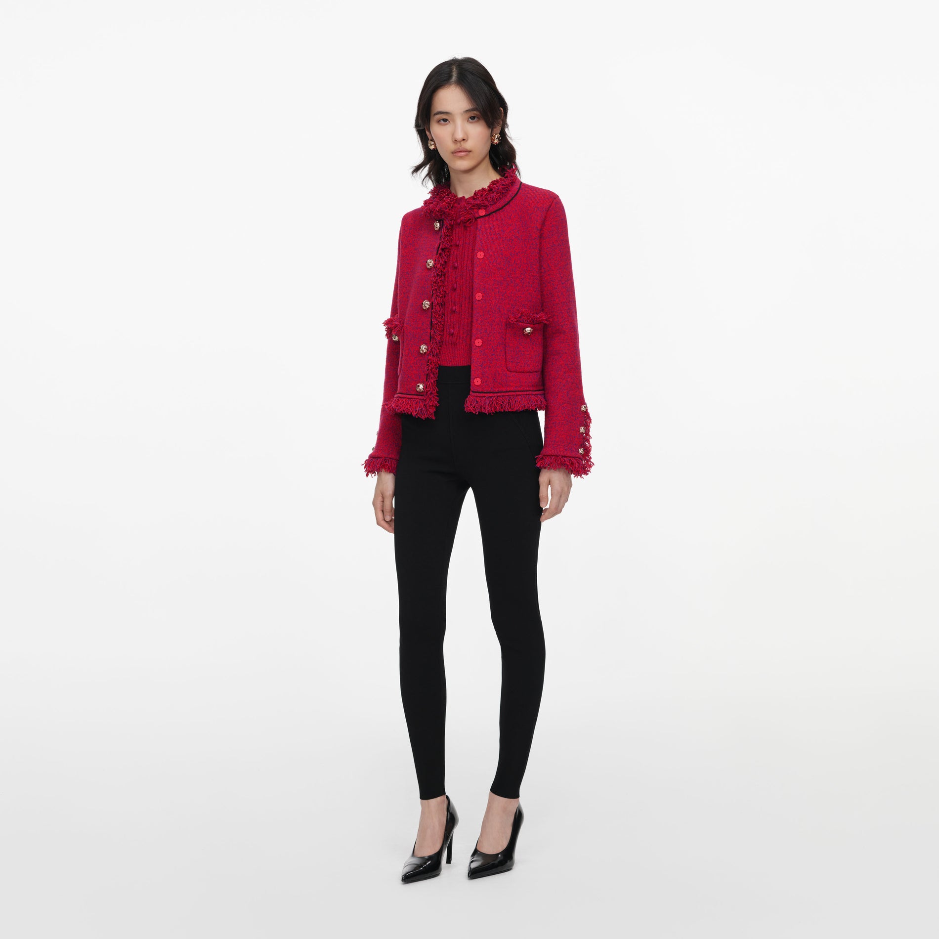 Red Frayed Knit Jacket