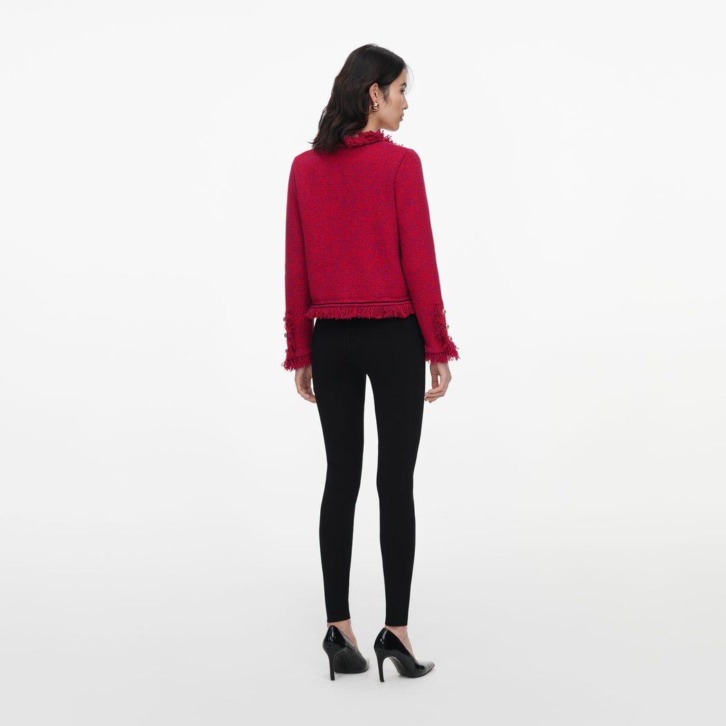 Red Frayed Knit Jacket