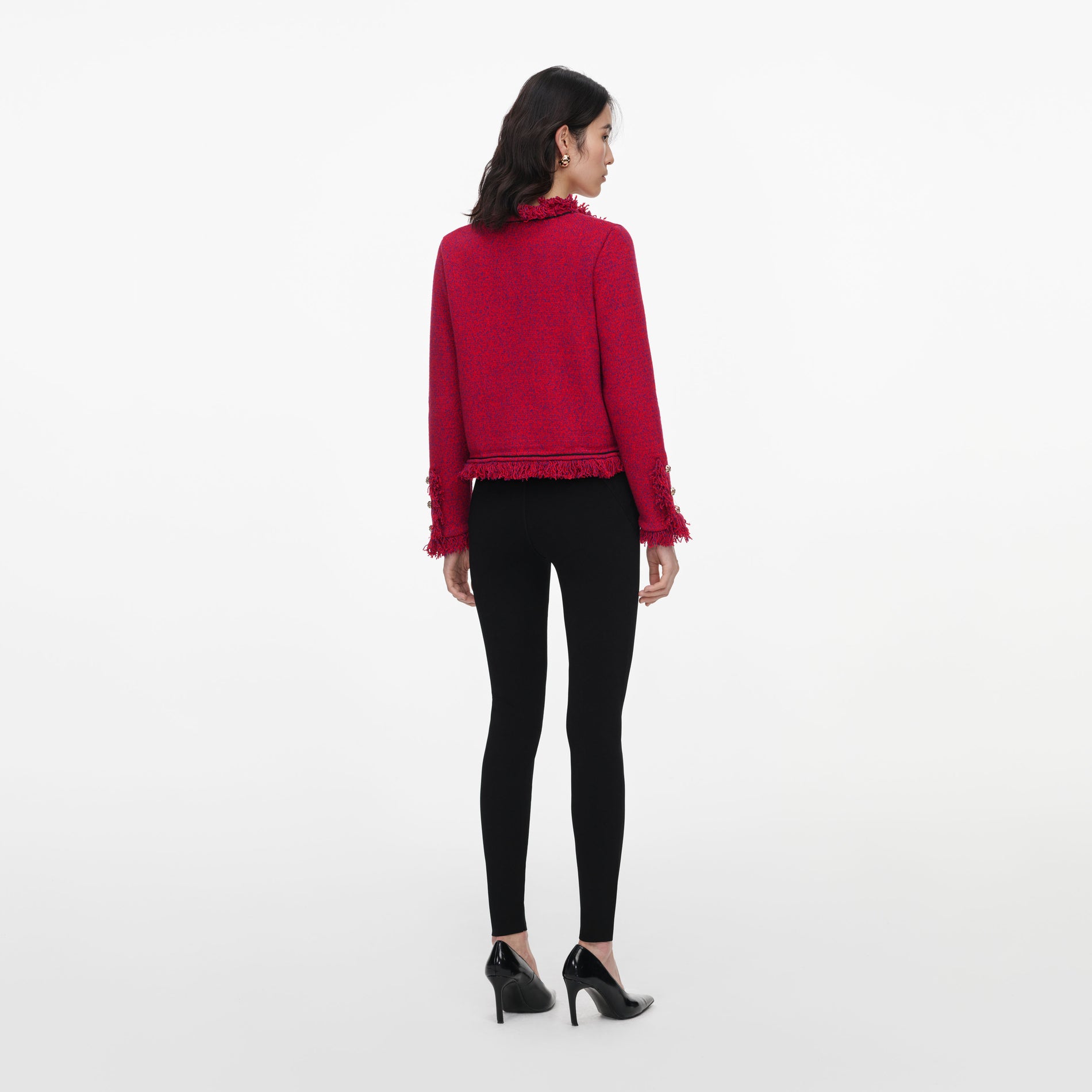 Red Frayed Knit Jacket