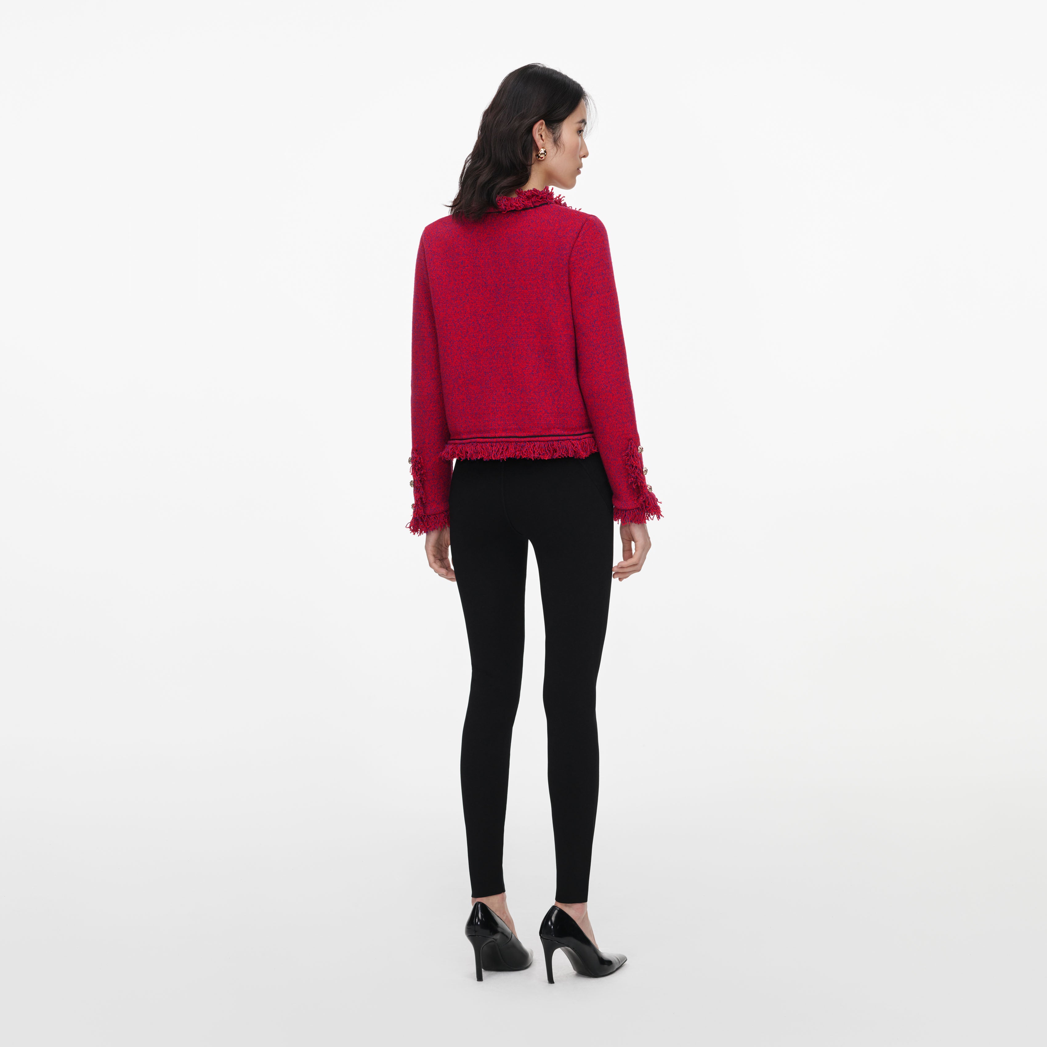 Red Frayed Knit Jacket