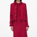 Red Frayed Knit Midi Skirt