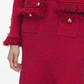 Red Frayed Knit Midi Skirt