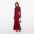 Red Rhinestone Mesh Twist Midi Dress