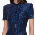 Navy Rhinestone Mesh Twist Maxi Dress