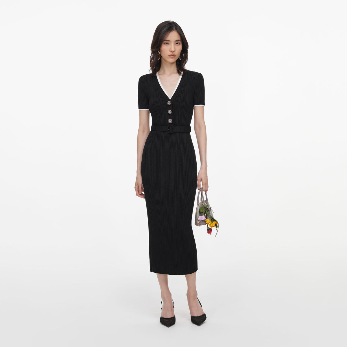 self portrait rib knit midi dress Black Dress To