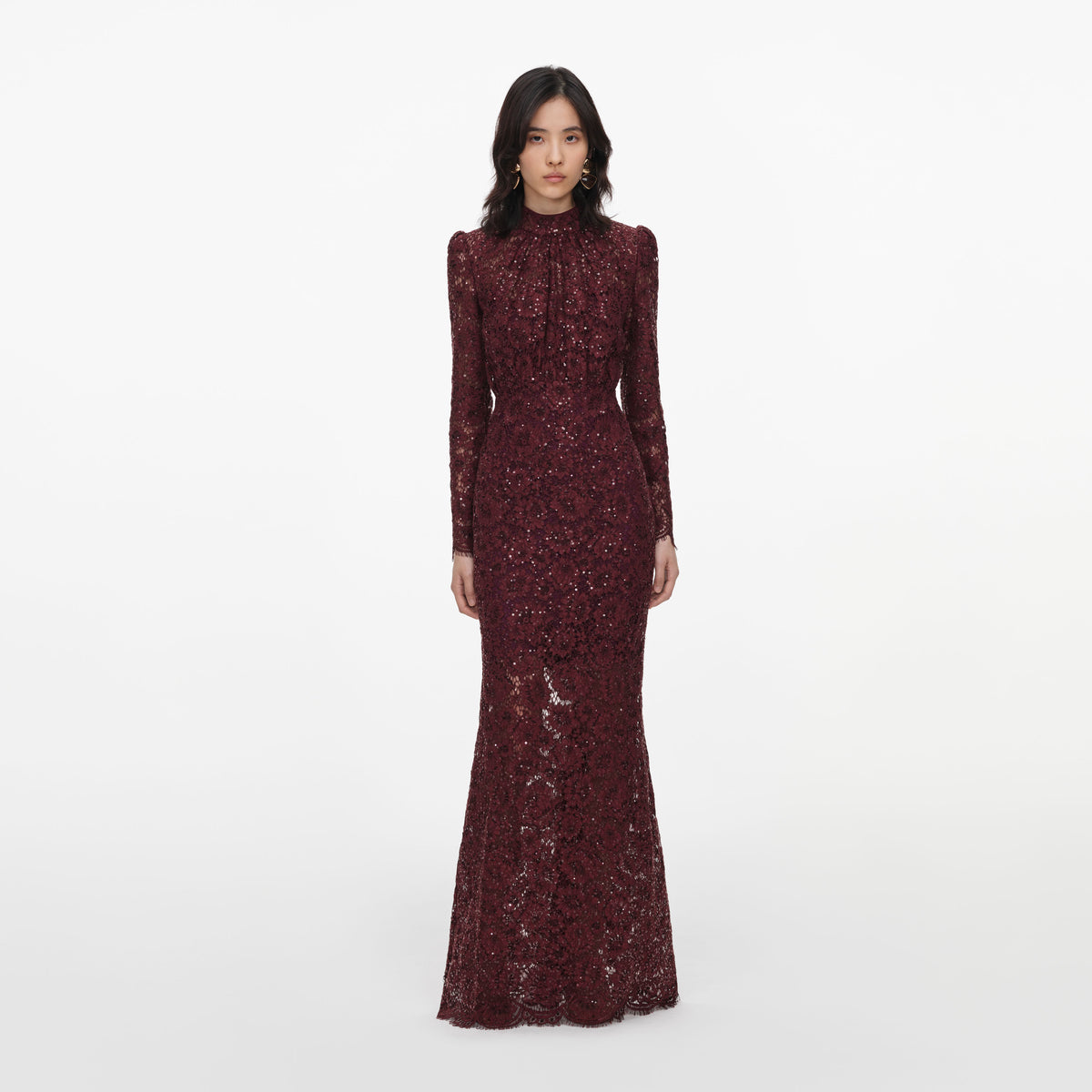 Burgundy Sequin Lace Maxi Dress