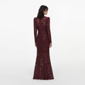 Burgundy Sequin Lace Maxi Dress