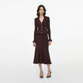 Brown Lurex Peplum Knit Midi Dress