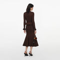 Brown Lurex Peplum Knit Midi Dress