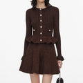 Brown Lurex Peplum Knit Mini Dress