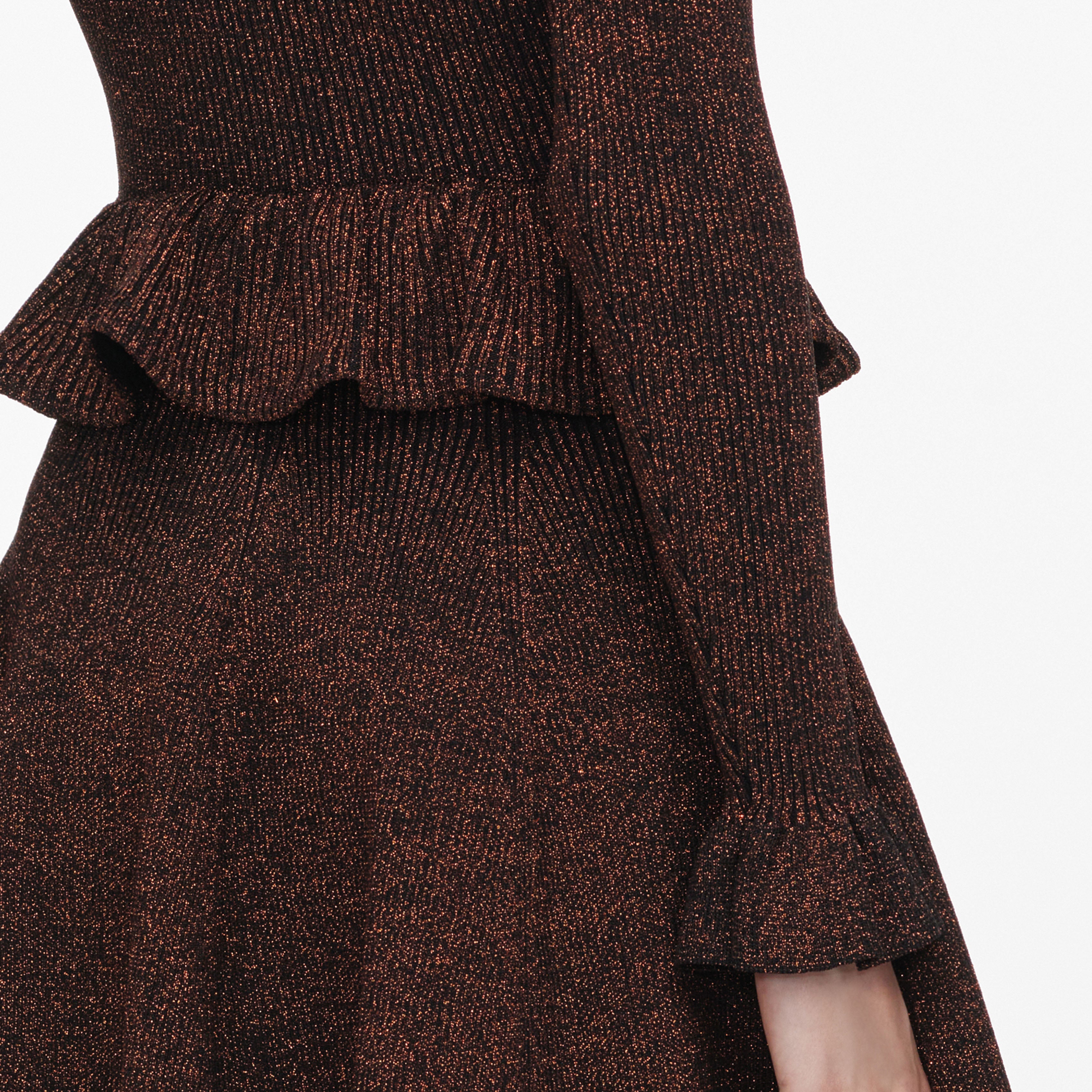 Brown Lurex Peplum Knit Mini Dress