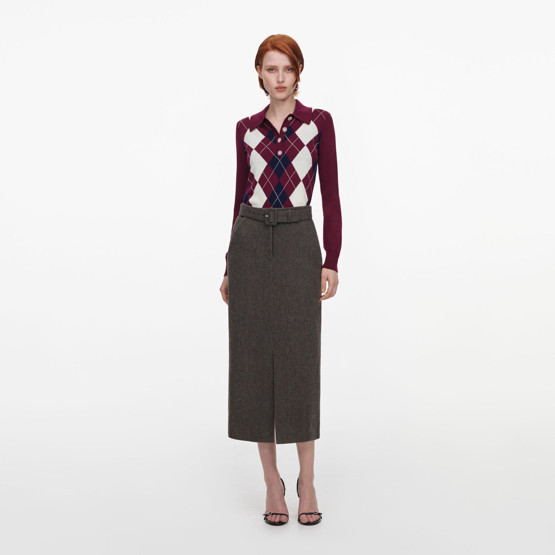 Burgundy Argyle Lightweight Jumper