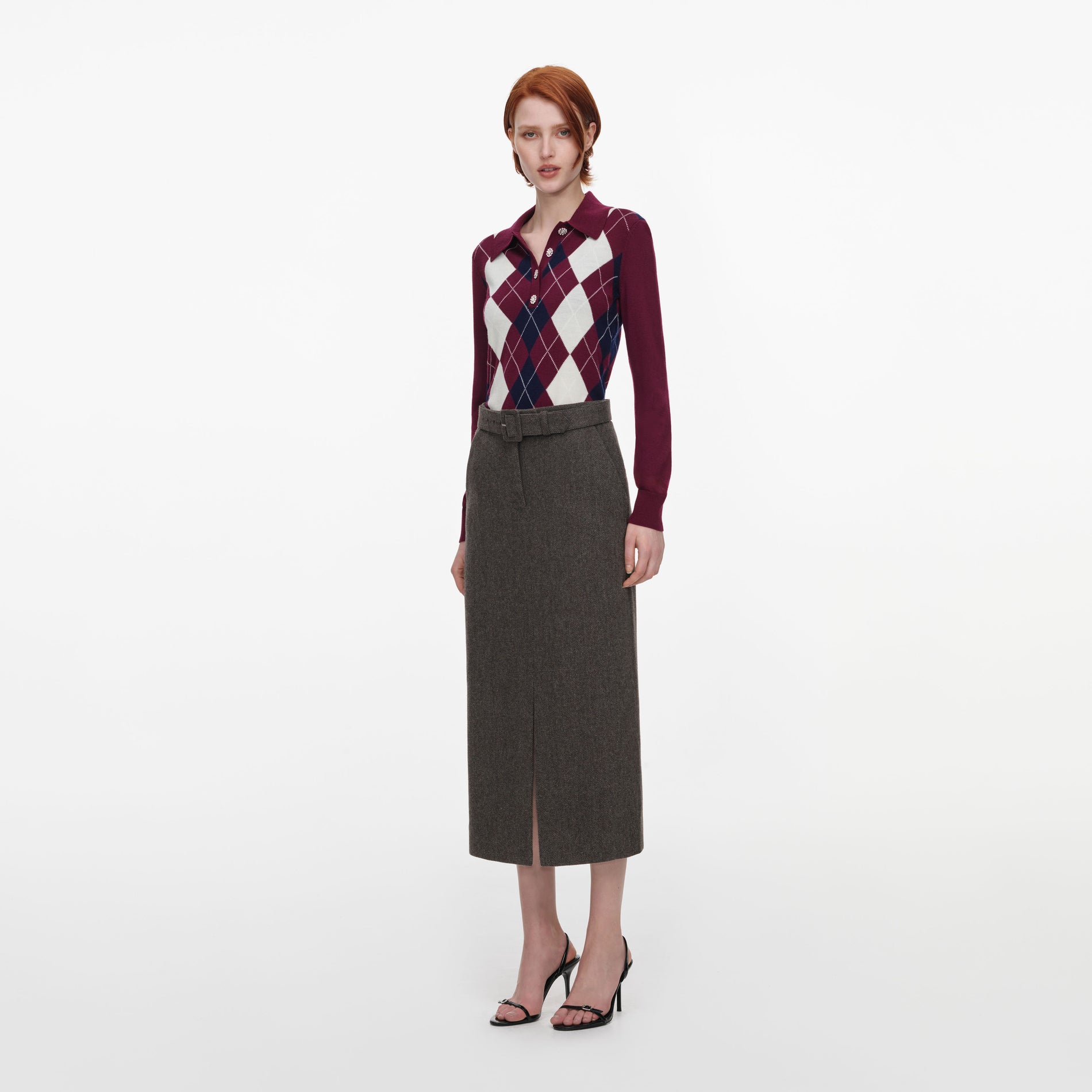 Burgundy Argyle Lightweight Jumper