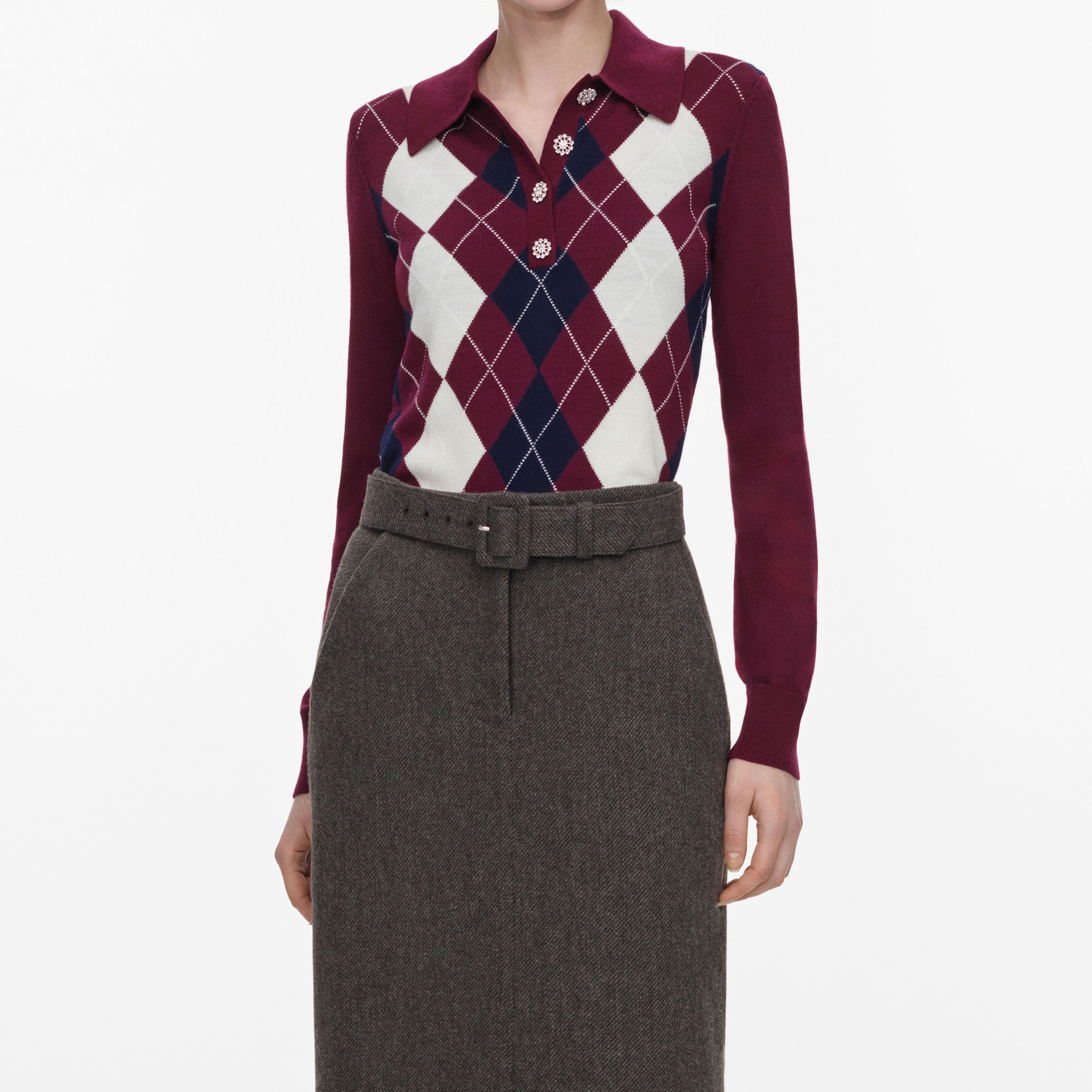 Burgundy Argyle Lightweight Jumper