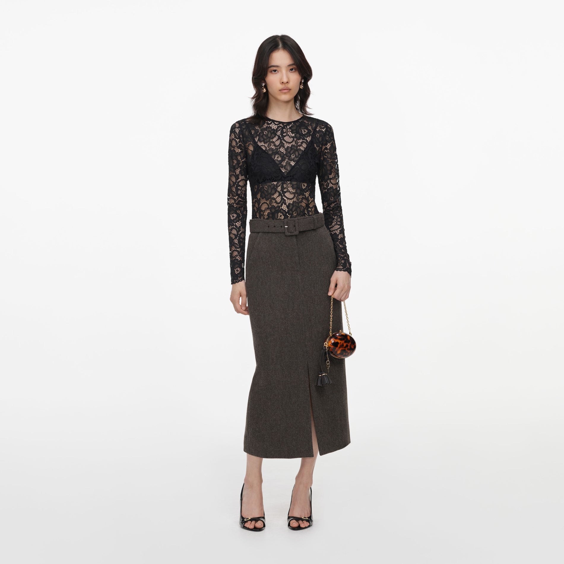 Brown Wool Midi Skirt