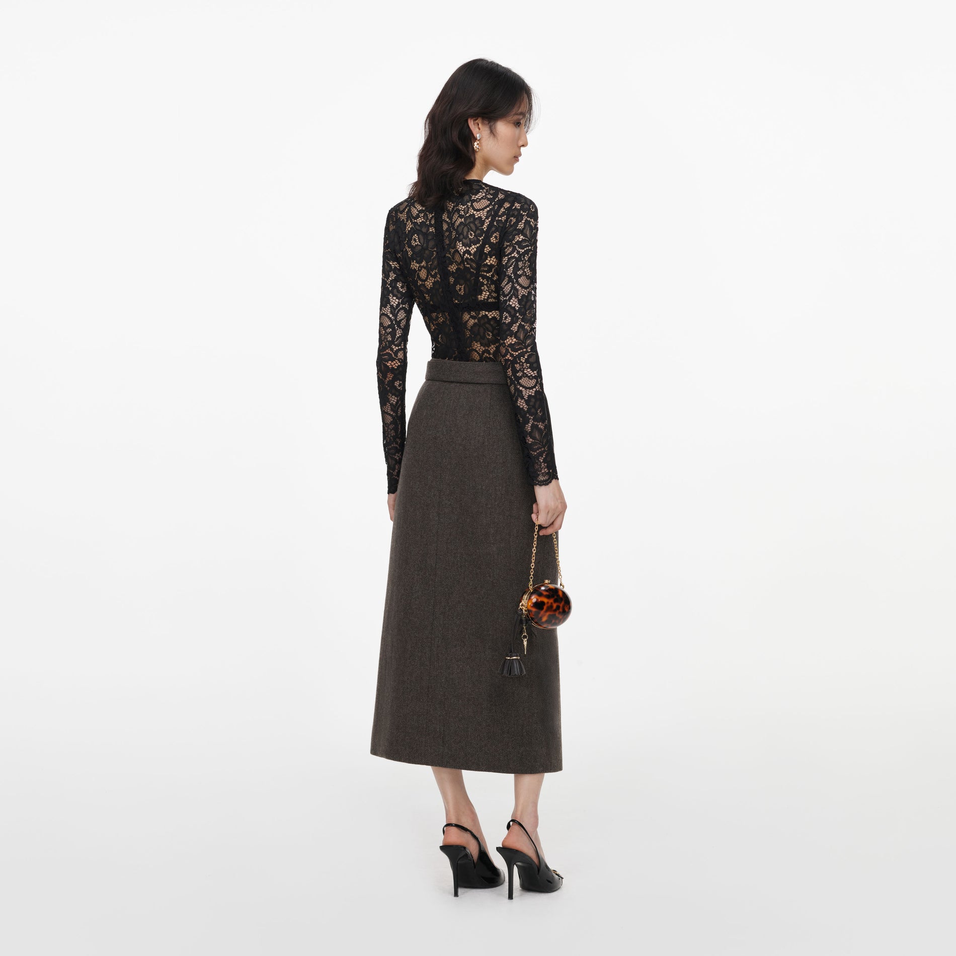 Brown Wool Midi Skirt