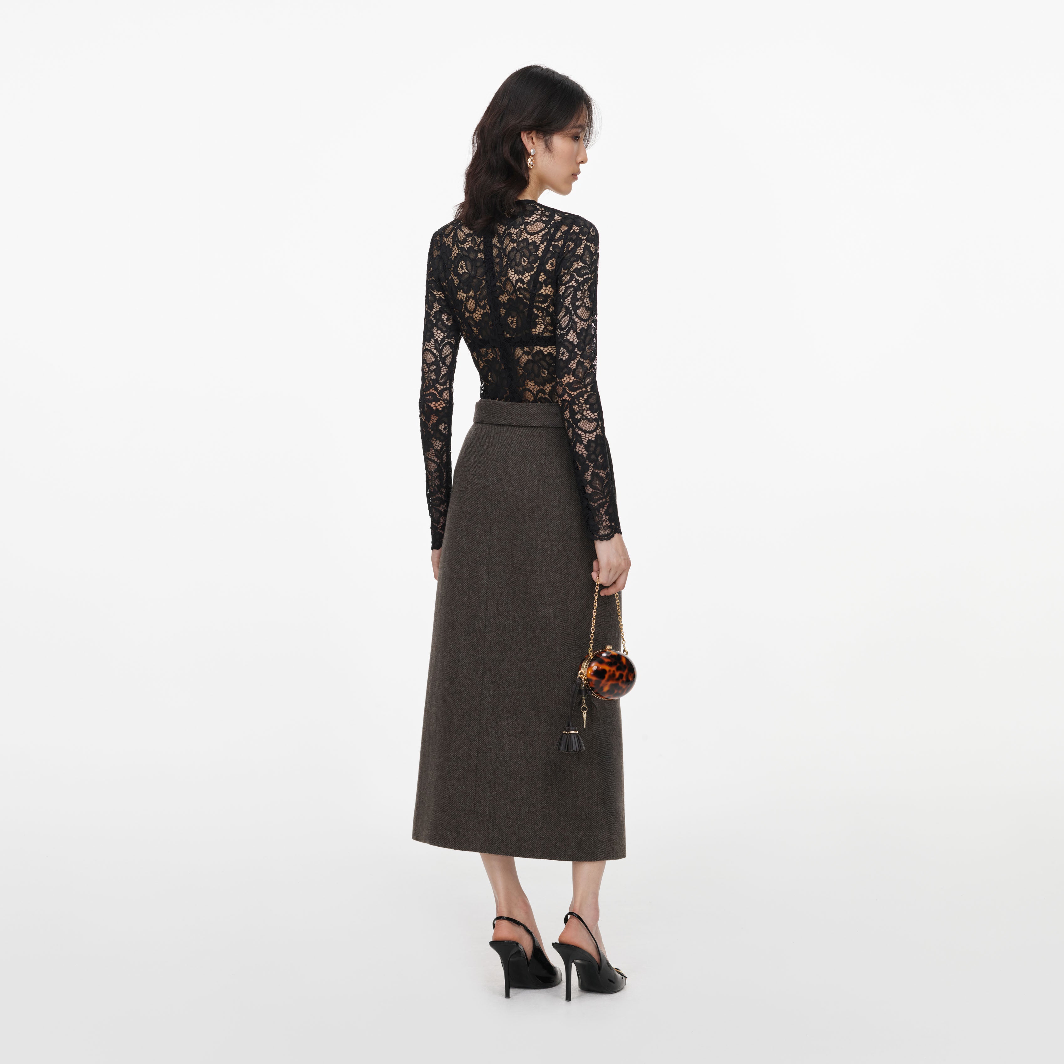 Brown Wool Midi Skirt