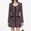 Pink and Black Sequin Boucle Mini Dress