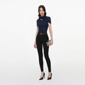 Navy Rhinestone Mesh Cut Out Top