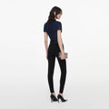 Navy Rhinestone Mesh Cut Out Top