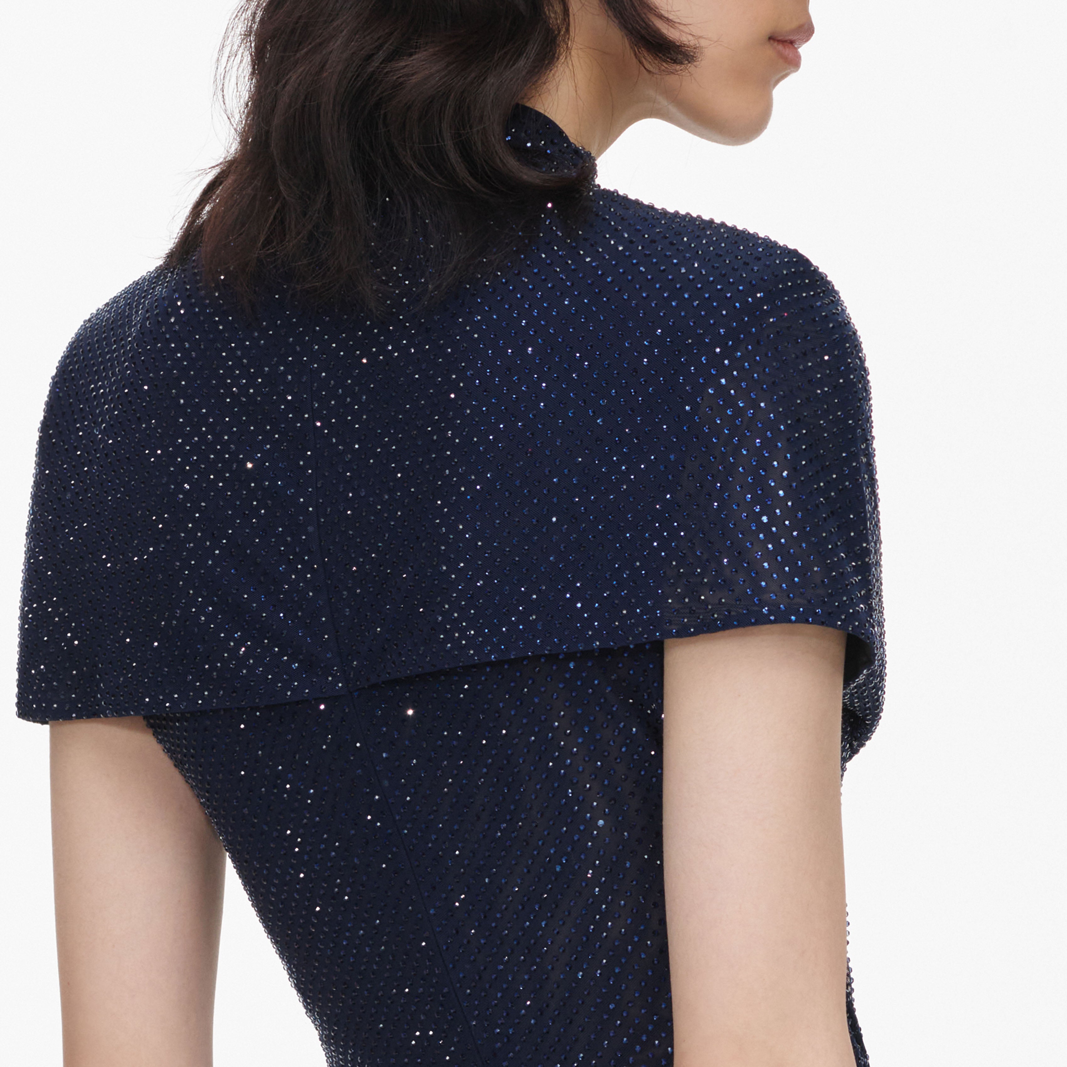 Navy Rhinestone Mesh Cut Out Top