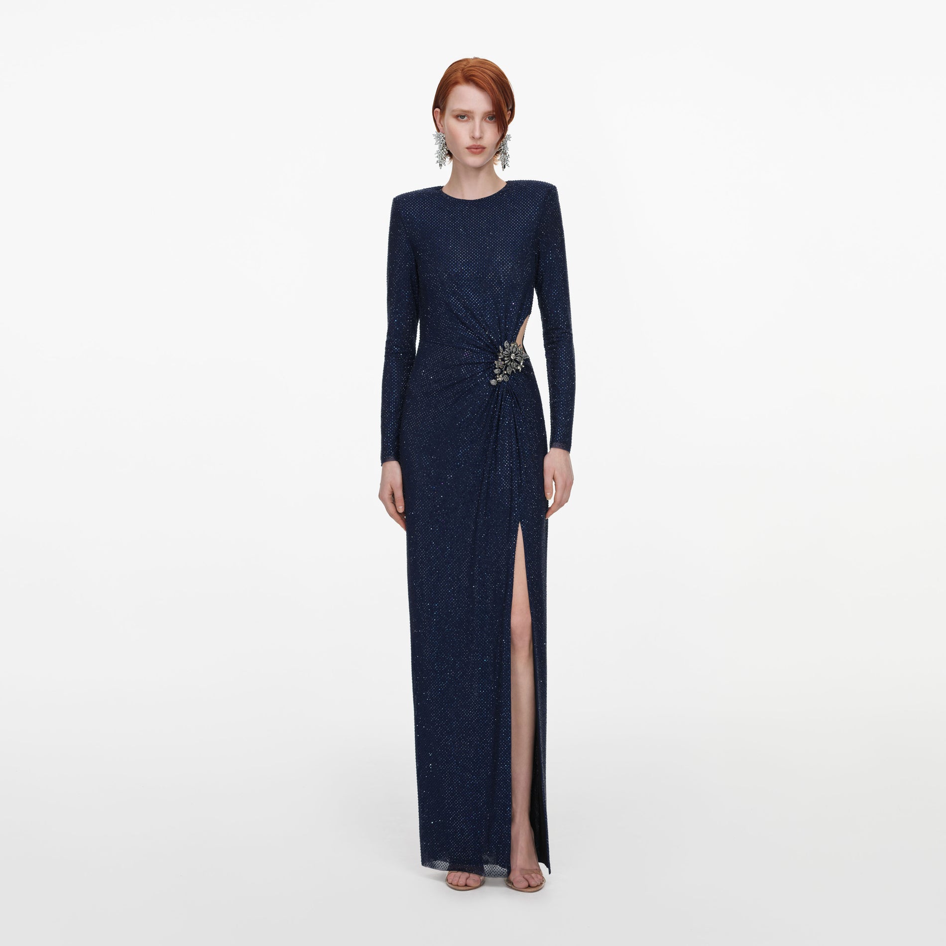 Navy Rhinestone Embellished Maxi Dress