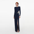 Navy Rhinestone Embellished Maxi Dress