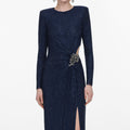 Navy Rhinestone Embellished Maxi Dress