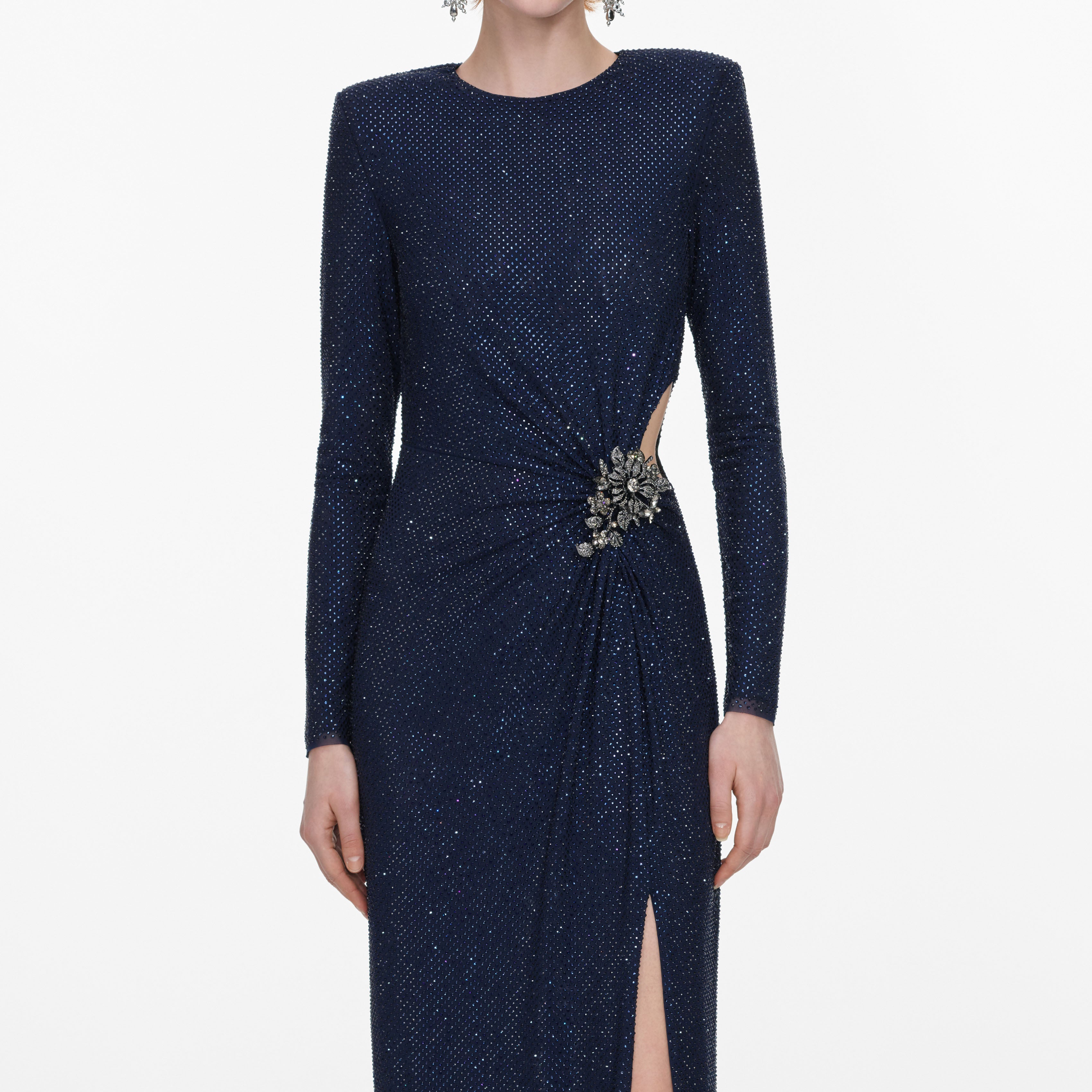 Navy Rhinestone Embellished Maxi Dress