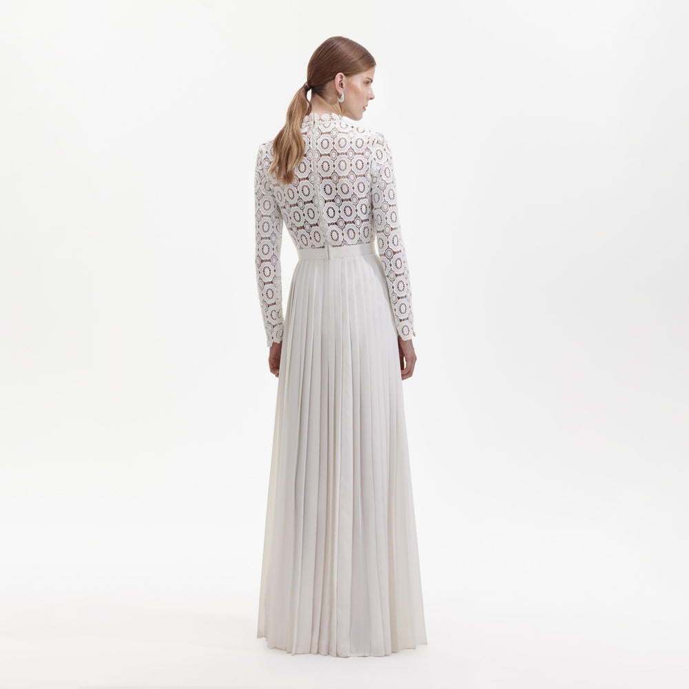 Pleated Crochet Floral Maxi Dress – self-portrait