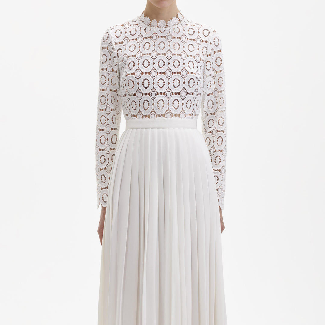 Pleated Crochet Floral Maxi Dress – self-portrait