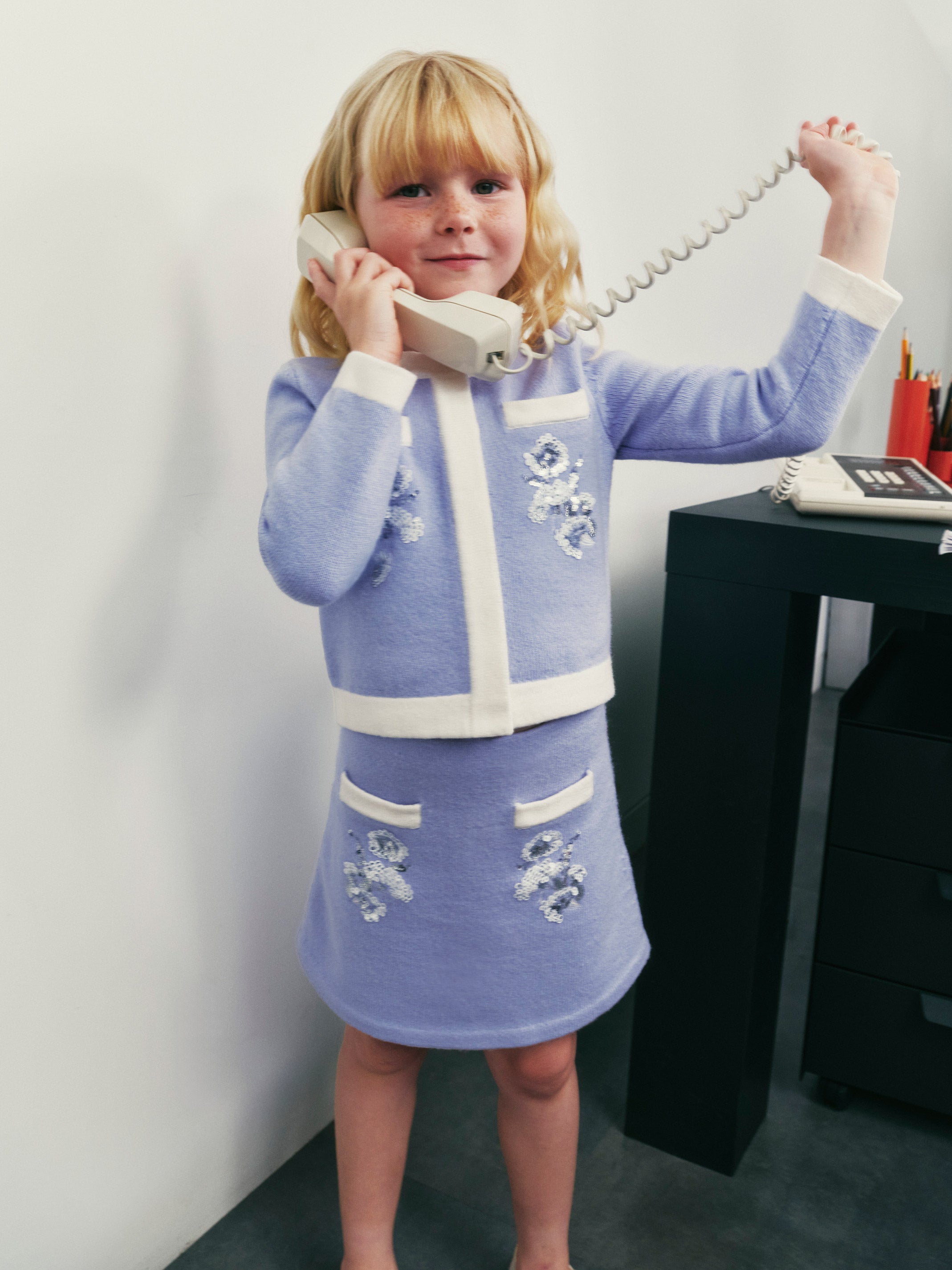 Blue Floral Knit Skirt