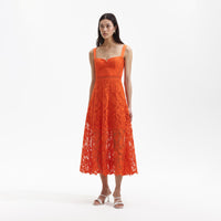 Orange Lace Midi Dress