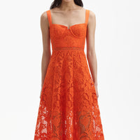 Orange Lace Midi Dress