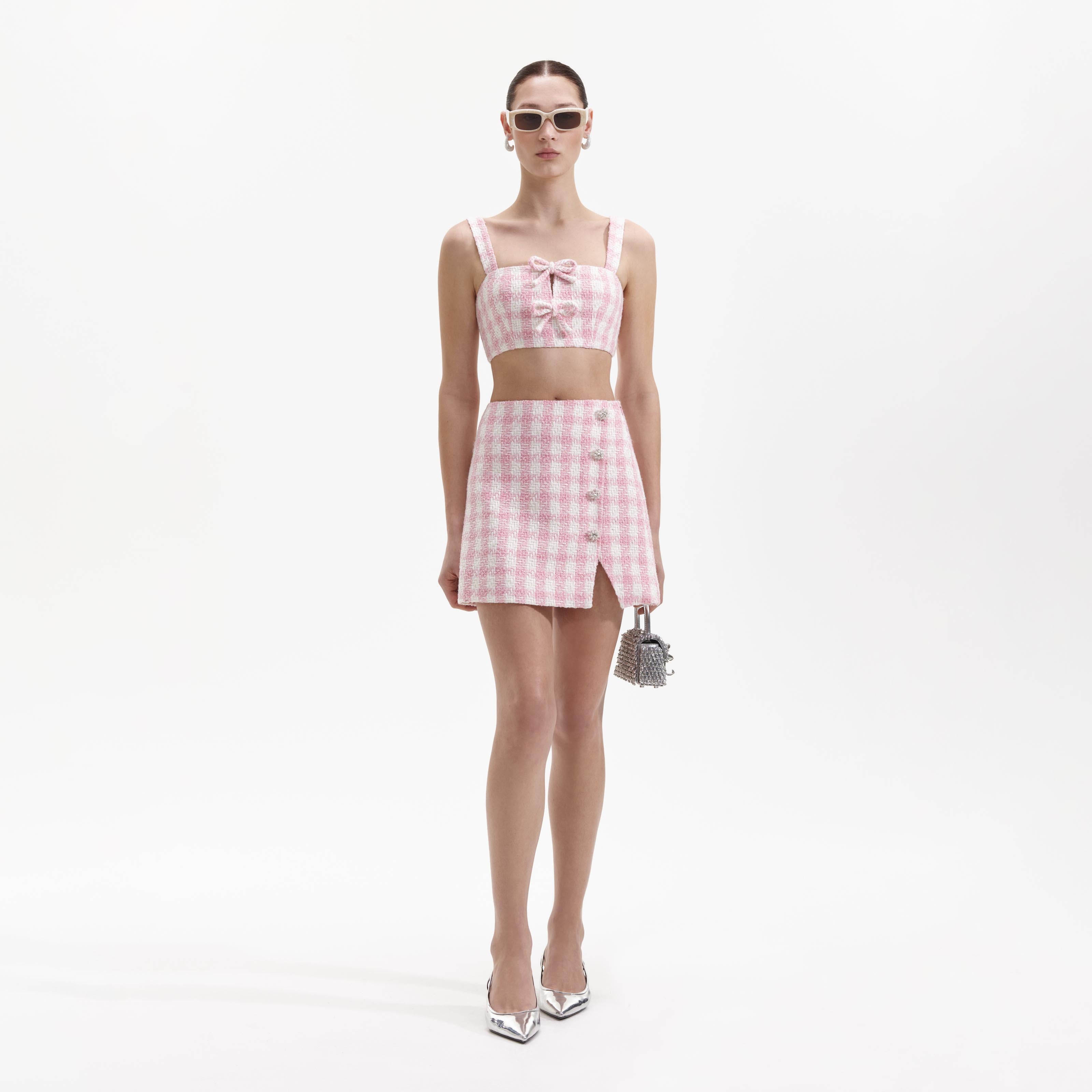 Pink Check Boucle Mini Skirt