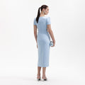 Blue Crepe Split Midi Dress