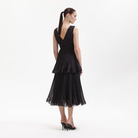 Black Chiffon Tier Midi Dress