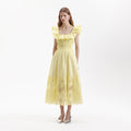 Yellow Cotton Ruffle Midi Dress