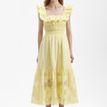 Yellow Cotton Ruffle Midi Dress