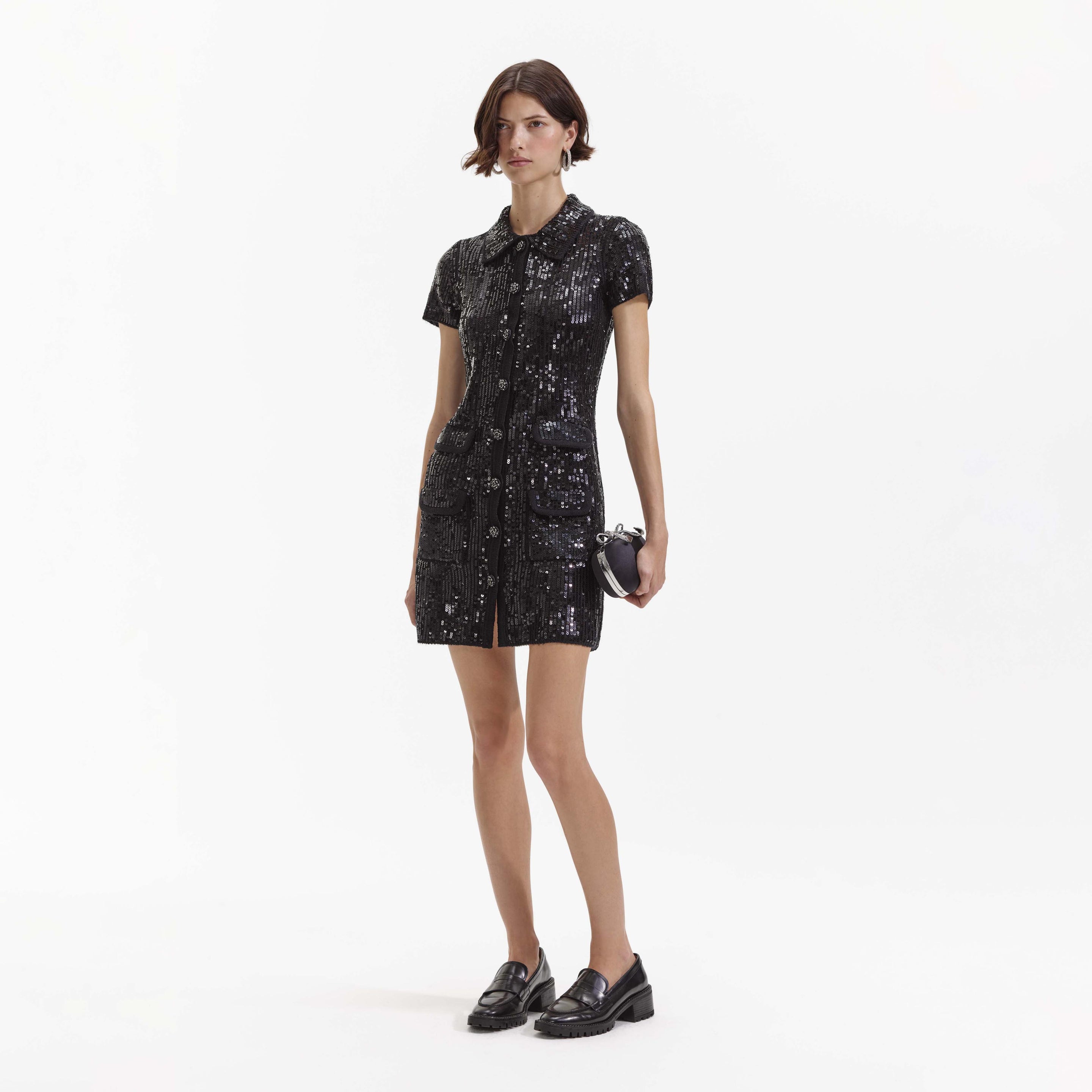 Black Knit Sequin Mini Dress – self-portrait 