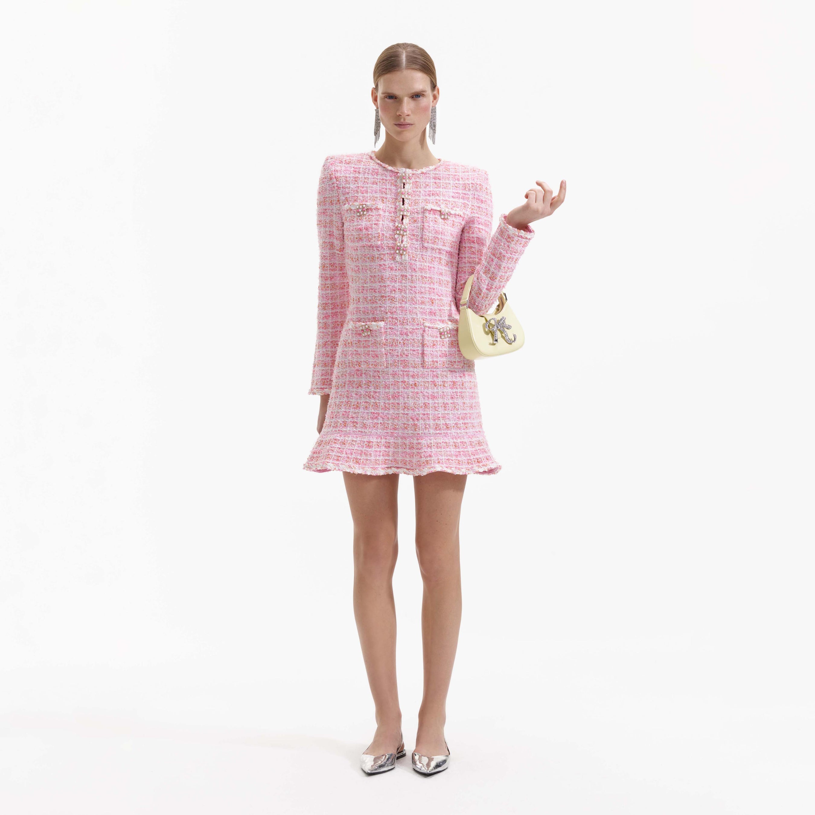 Pink Check Knit Mini Dress