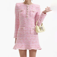 Pink Check Knit Mini Dress