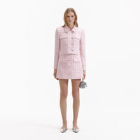 Pink Boucle Button Mini Skirt