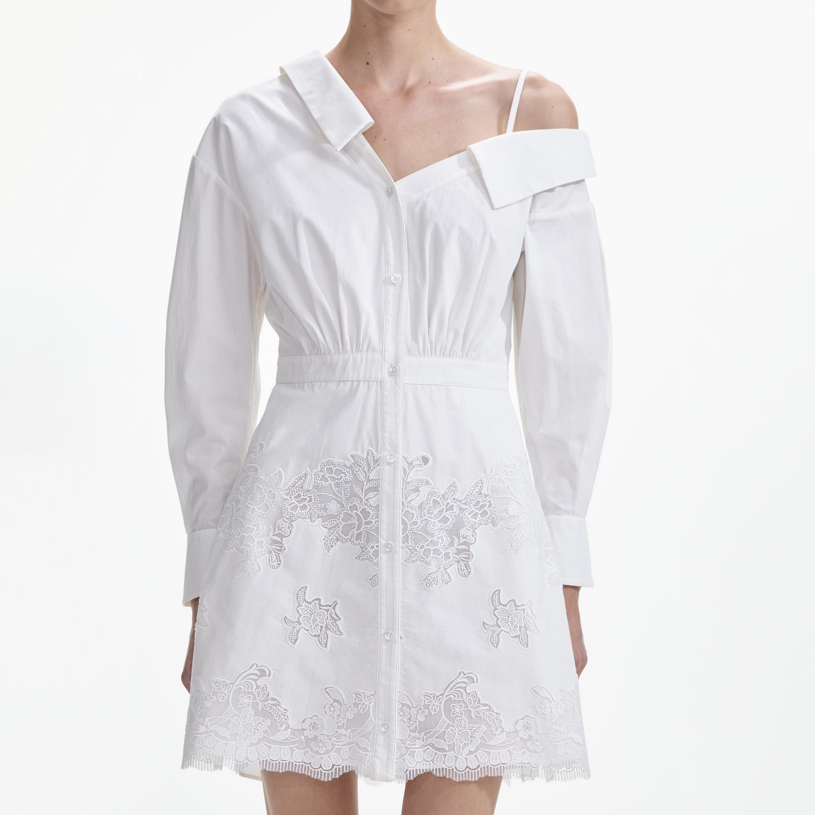 White Cotton Lace Hem Mini Dress
