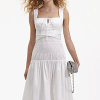 White Cotton Sweetheart Midi Dress