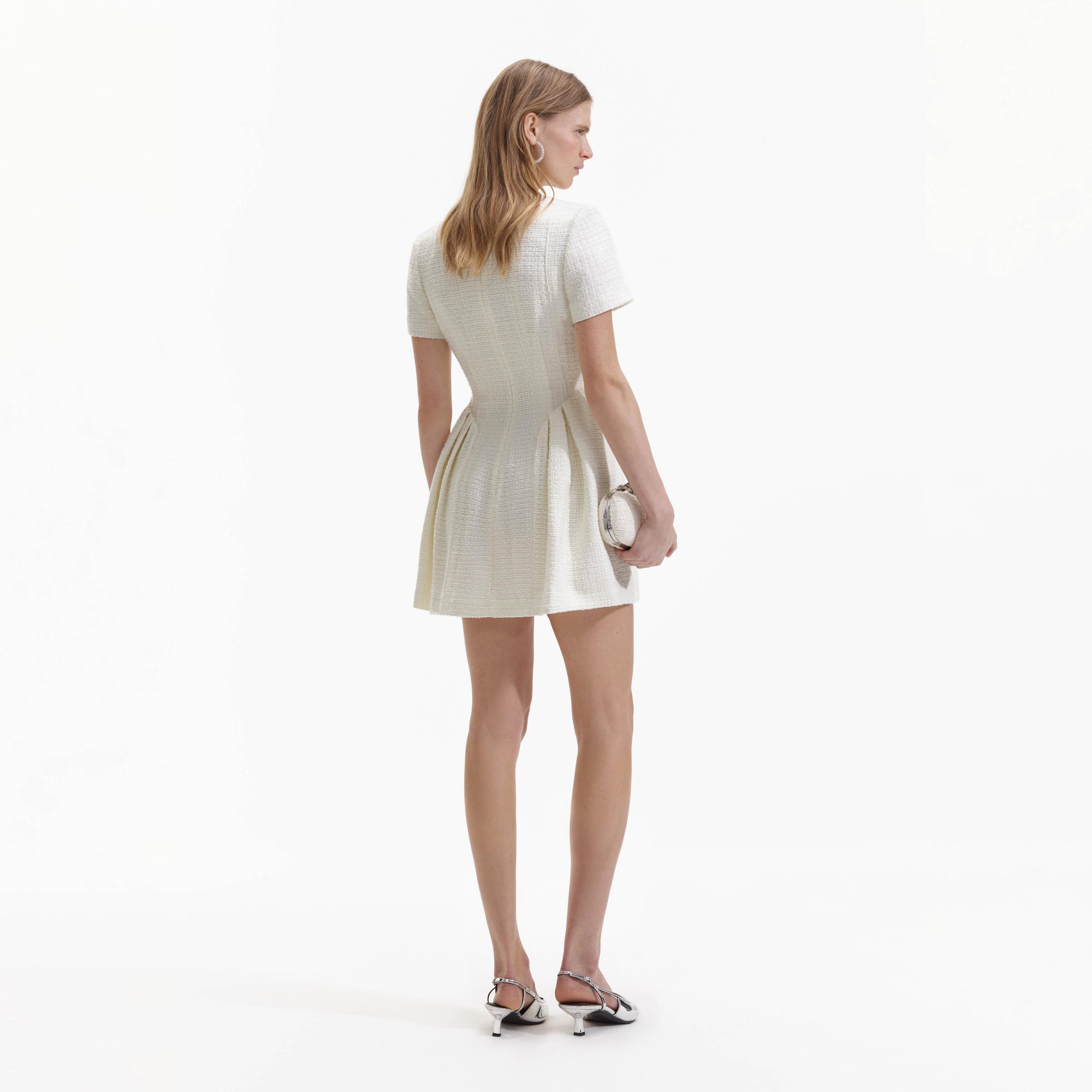 Cream Boucle Short Sleeve Mini Dress – self-portrait