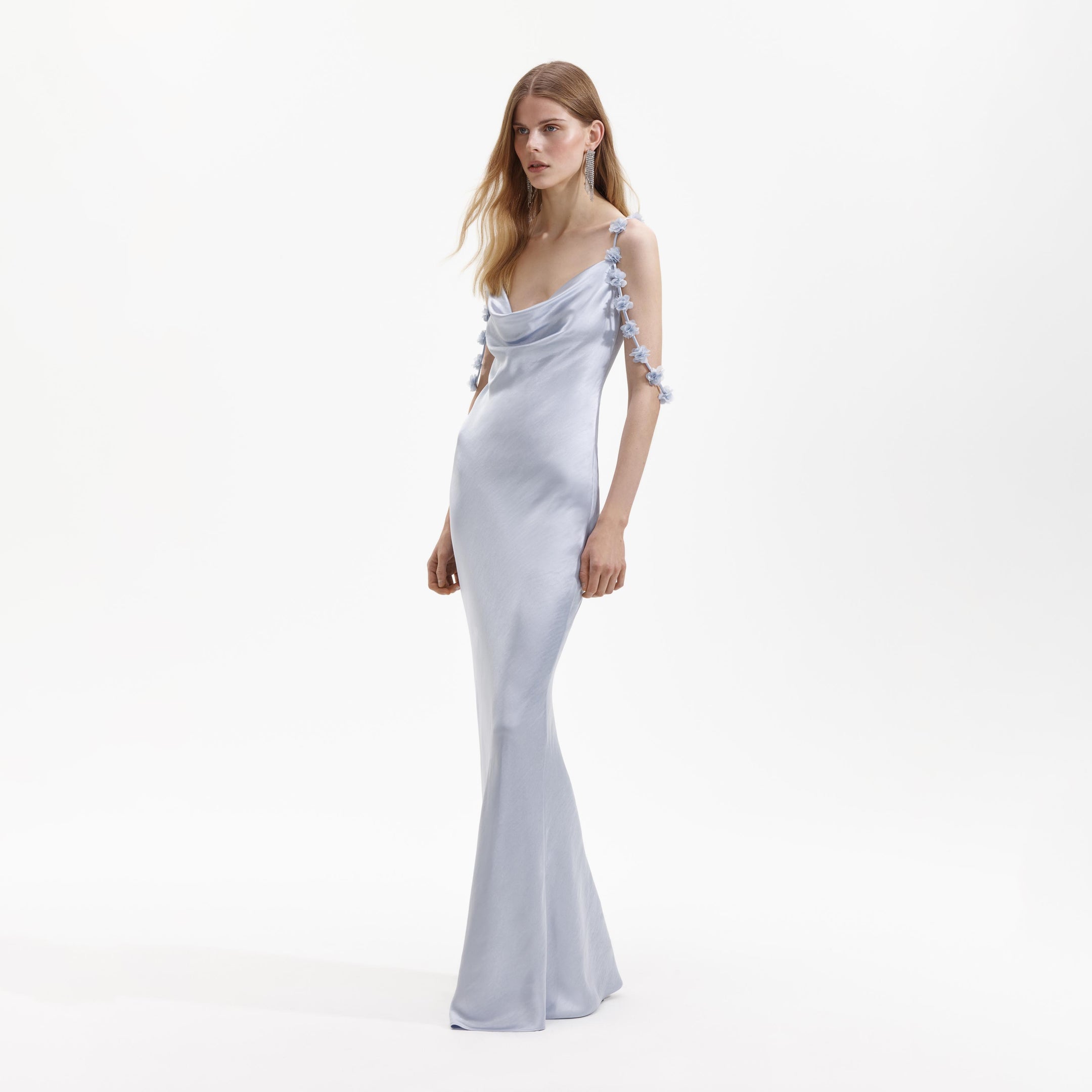 Blue Satin Flower Maxi Dress – self-portrait